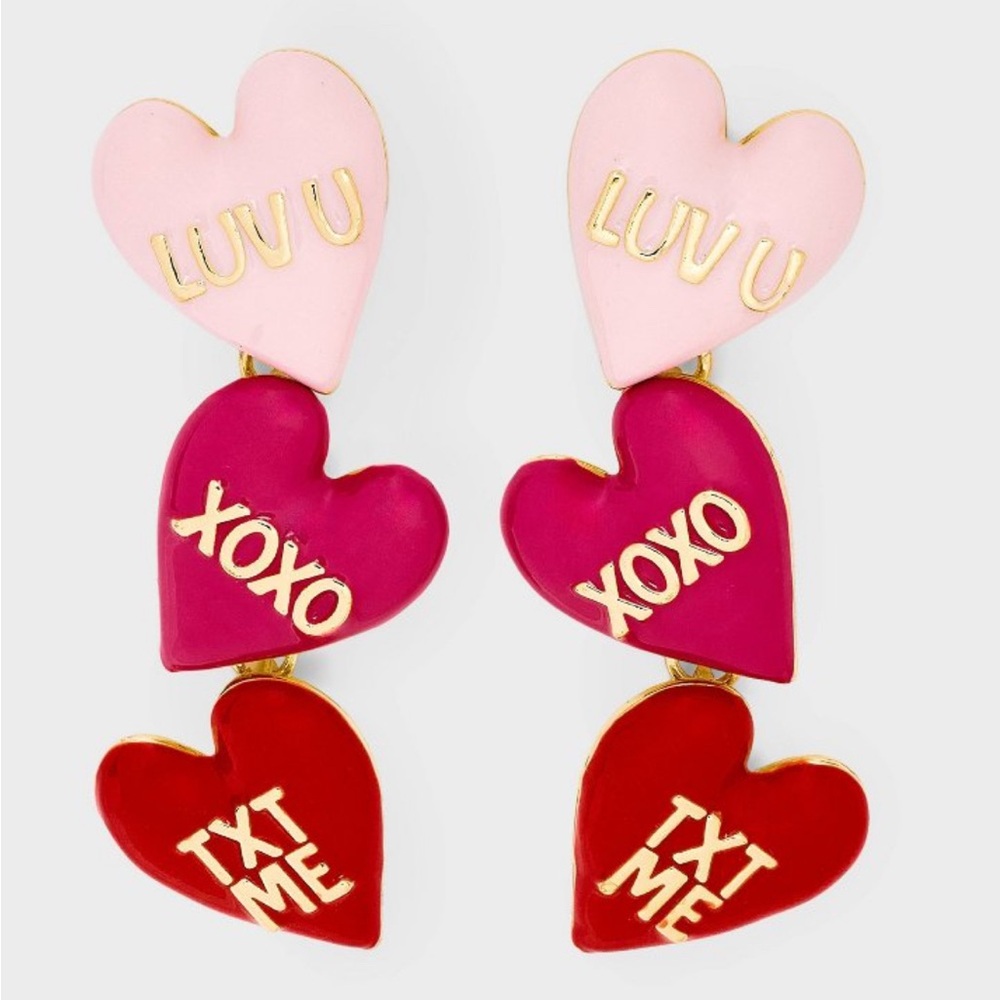 Heart-Shaped Pink and Red Earrings